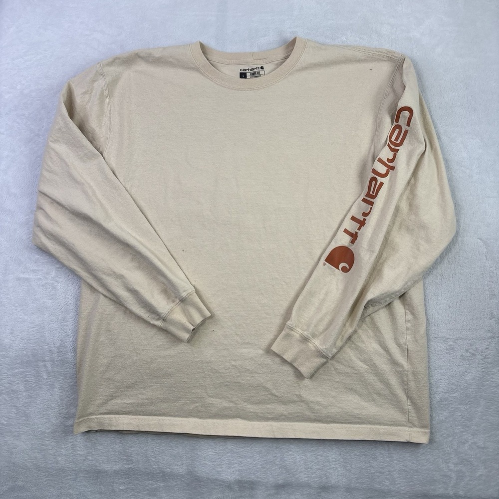 Carhartt Loose Fit Beige Long Sleeve Shirt Men's Large Distressed